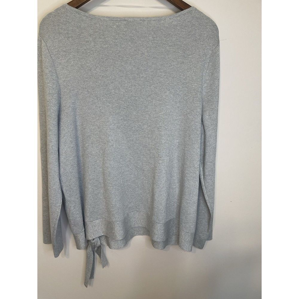 Chicos Sparkle Boat Nk Side Tie Pullover Silver Lurex Heather Size 3/XL 16 NWT - Picture 2 of 8